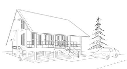 house architectural sketch 3d illustration	
