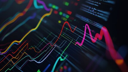 Fototapeta premium Colorful Line Graphs on a Dark Screen