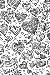 Coloring book illustration of abstract background featuring heart designs for a romantic theme