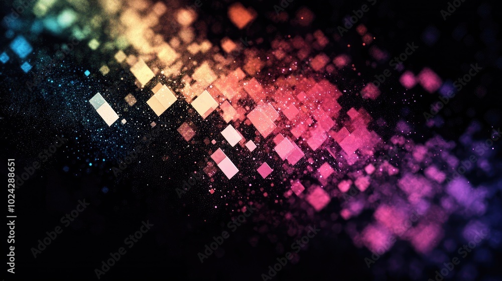 Aufkleber Abstract Cloud Of Futuristic Multicolored Pixels On Black Background Digital Glitch Effect Retro Noise Pixelated Triangles With Rgb Distortion 3D Model Render Ai Generation