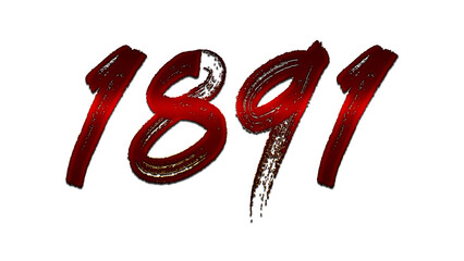 3D blood red number design of 1891 on white background.