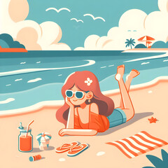 Young woman relaxing on the beach enjoying summer vacation