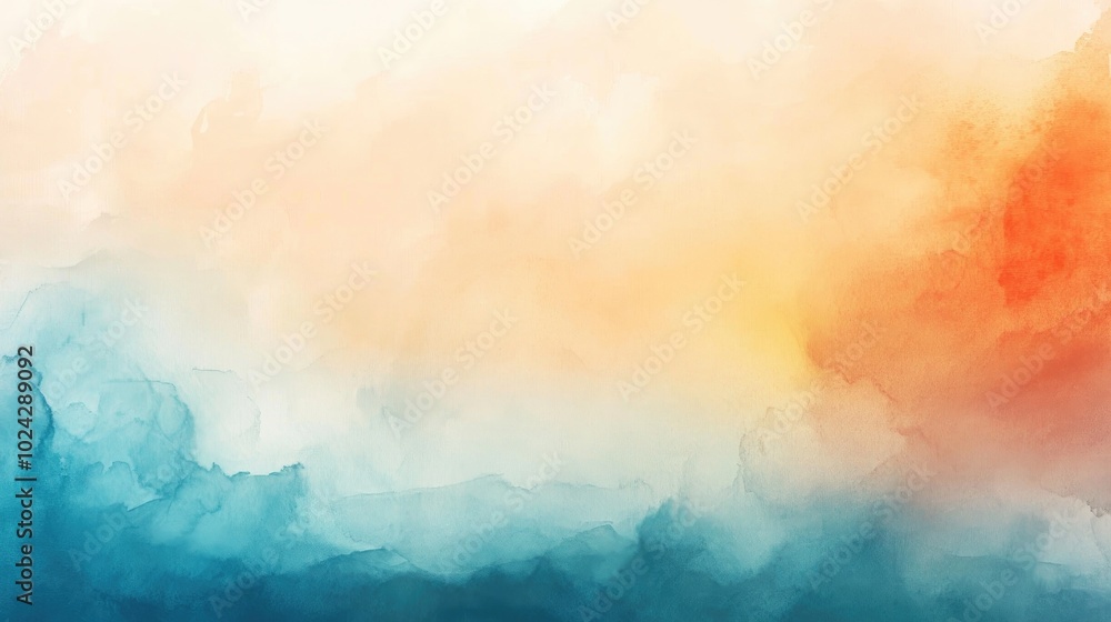 Aufkleber abstract watercolor painting of colorful sunrise sky blue and orange soft colors nature view with co