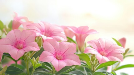 Fototapeta premium Blooming pink petunias in soft sunlight