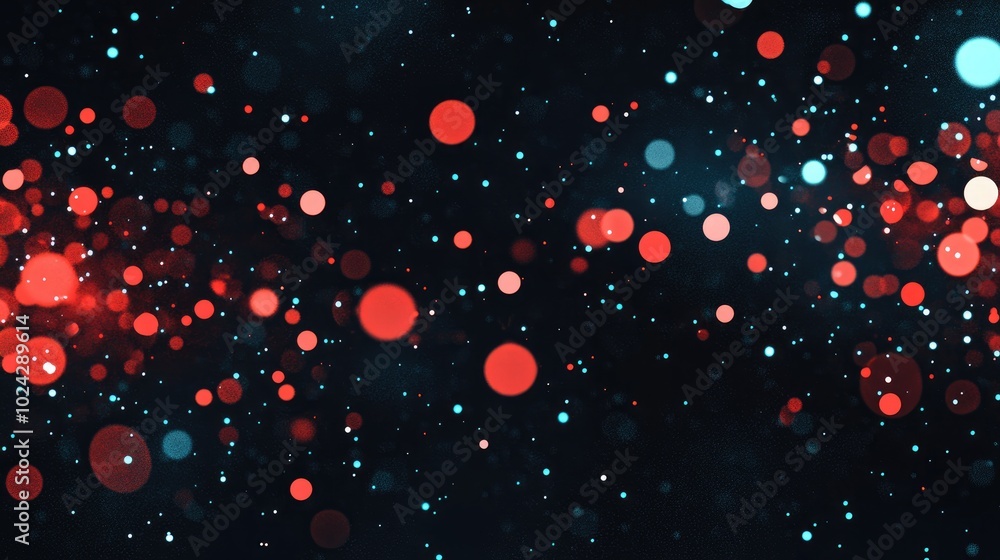 Poster abstract dark background with out of focus lights and bokeh effect red blue teal colors led lighting