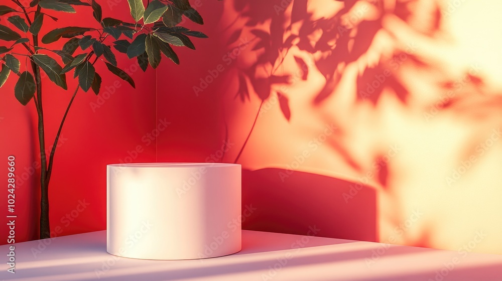 Aufkleber 3D render of an abstract geometric composition casting shadows on a surface showcasing product presentation and branding Scene featuring 3D background display illuminated by sunlight suitable for