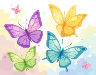 Colorful Butterflies on Pastel Background