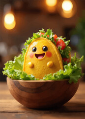 Creative Fruit Salad Smiling Mango in Lettuce Bowl