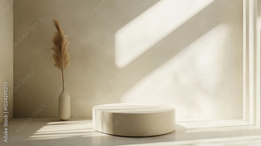 Aufkleber 3D render of a background featuring a pedestal and a showcase embodying an abstract minimal concept with a blank space and simple clean design perfect for a minimalist mockup