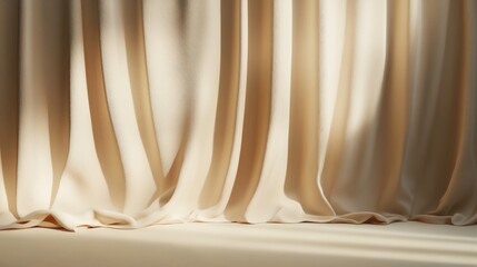Abstract beige studio backdrop featuring a curtain for product display Unoccupied space with shadows 3D rendering 3D illustration