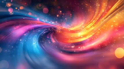 Obraz premium Abstract swirling background with blue, orange, and purple colors and bokeh lights.