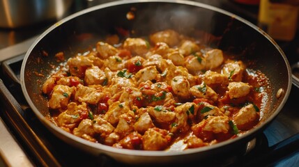 Chicken tikka masala in a frying pan
