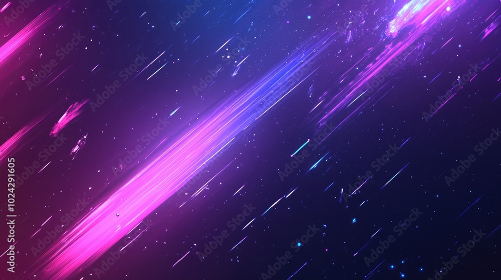 Poster abstract digital background with 3d neon rays of light purple and blue meteor evidence light trails 