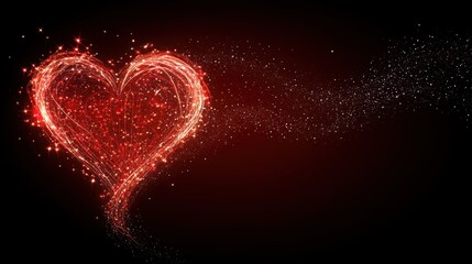 Sparkling red heart on dark background for romantic concepts