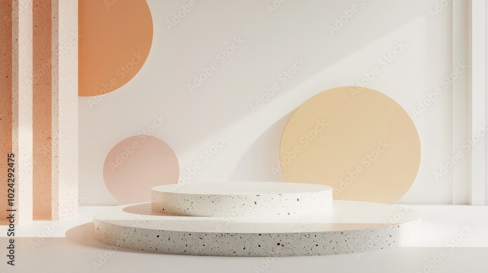 Aufkleber 3D rendering of an abstract composition featuring geometric shapes on a white background designed for product presentation or mockup Minimalistic design with ample empty space and a colorful platf