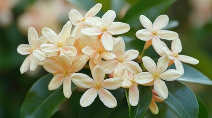 Cluster of Light Colored Flowers on a Shrub