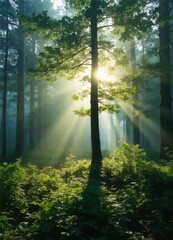 Fototapeta premium Sunlit Forest Pathway