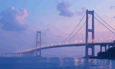 Fototapeta premium Sunset Bridge: Suspension Light Display