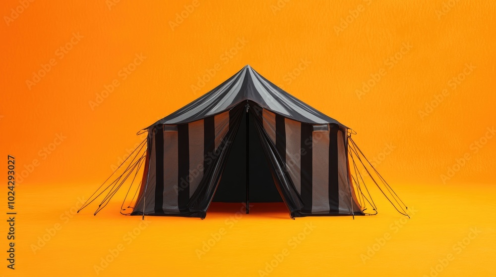 Poster 3D Rendering of a Monochrome Tent with an Orange Background