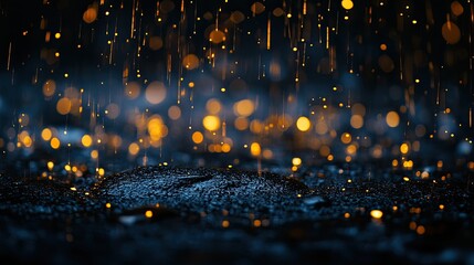 Naklejka premium Golden sparks falling on dark surface. This image can be used for websites and other visual content related to magic, celebration, and fantasy.