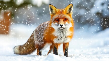 Fototapeta premium Fox with Perked Ears in Snowy Landscape