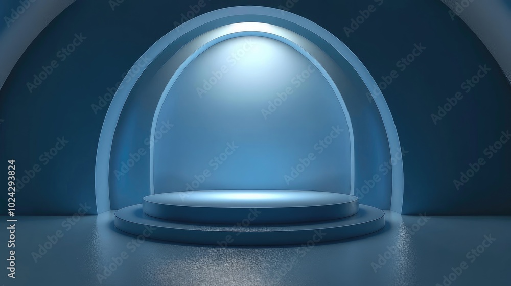 Poster 3D rendering of an abstract backdrop featuring a podium for product display A blank mockup scene with an empty circular stage