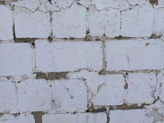 The old whitewashed wall of the industrial premises is made of rectangular concrete blocks. The...