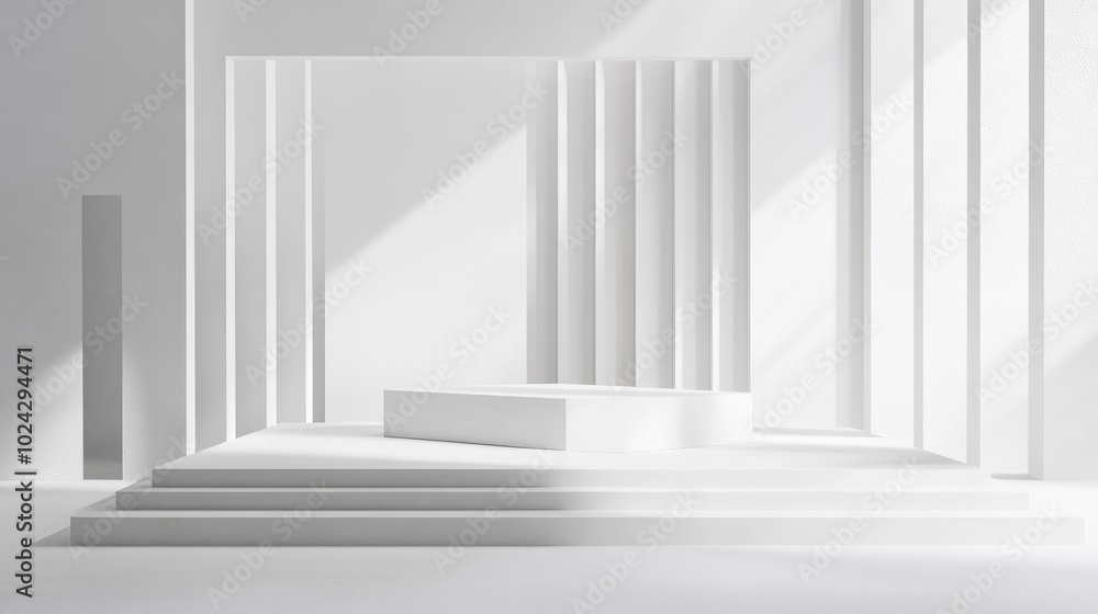 Poster abstract white composition featuring a podium 3d rendering and illustration