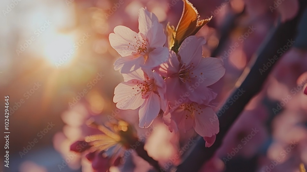 Poster Close Up of Cherry Tree Branches in Bloom