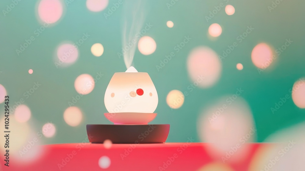 Poster Aroma Oil Diffuser Lamp in a Spa Setting with Blurred Background