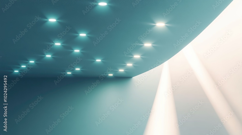 Aufkleber Bright Predominantly White Image Showcasing Luminous Light Features A Series Of Led Lights On A Modern Ceiling Emanating A Warm Glow Ideal For Backdrop Or Background Use