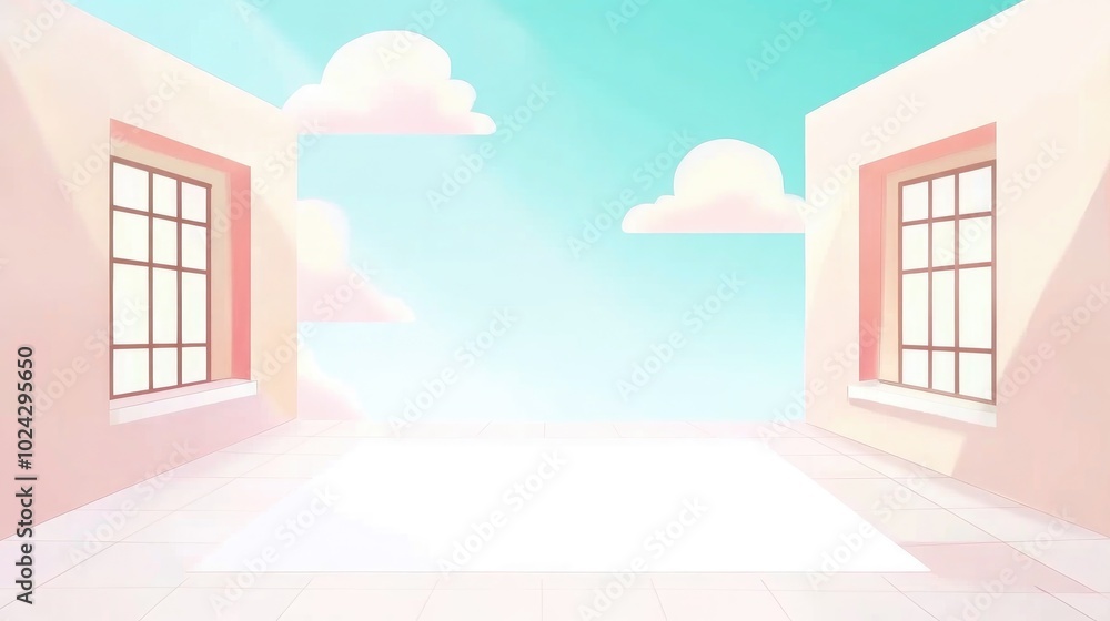 Poster abstract white light box background with rooftop setting