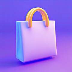 Design Element - 3D Rendering of a Minimalist Shopping Bag Icon with Smooth Rounded Edges, Set Against a Solid Lavender Background, Ideal for UI and E-commerce