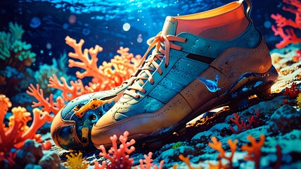 a pair of shoes that are under a coral reef.