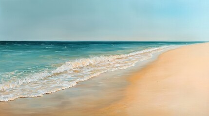 Obraz premium Tranquil Beach Scene with Gentle Waves and Smooth Sand