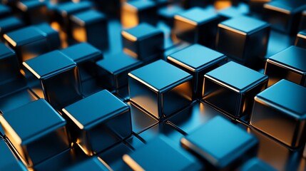 Obraz premium Shiny blue metallic cubes in a repeating pattern.