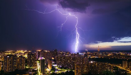 Lightning over the city at night 