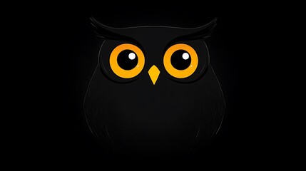 Fototapeta premium Owl silhouette filled with a single solid color, rounded wings and large circular eyes, set against a solid black background. High contrast, no textures, clean and sharp lines, flat colors,