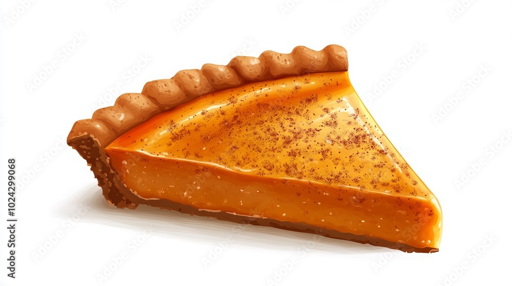 Poster detailed rendering of a pumpkin pie slice with visible cinnamon specks, perfect for thanksgiving des