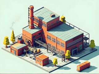 An artistic representation of a factory, highlighted by a large chimney, symbolizing industrial operations and manufacturing.