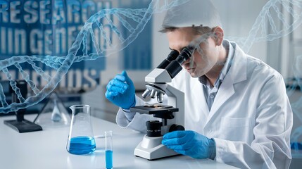 Fototapeta premium A specialist who conducts research using a microscope. 