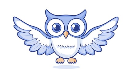 Obraz premium Simplified line art owl with symmetrical curves for wings and body, circular eyes, and a small triangular beak, set against a plain white background. Clean lines, flat colors, no textures or shading,