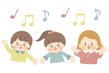 歌を歌う子供たちと音符のイラスト