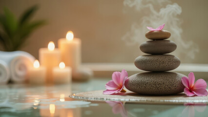 The pool is bubbling with rolls of white towels with flowers.