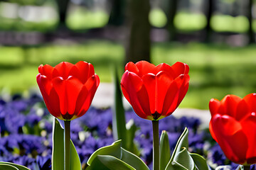 Naklejka premium red tulips in the garden