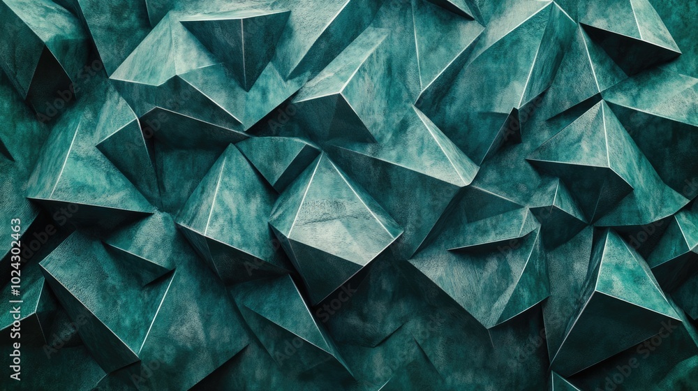 Poster futuristic turquoise 3d surface with triangular pyramids. crystal structure concept