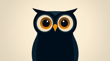 Naklejka premium Simplified owl silhouette filled with a single solid color, featuring large circular eyes and a smooth curved body, set against a light grey background. Smooth and balanced composition, no shading,