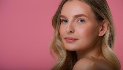 Fototapeta premium Natural Beauty Portrait Against Pink Background