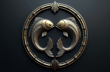 Pisces Zodiac Sign Astrology and Fortune Telling Background, Logo Icon Design on Dark Background. Astrology Creative Hero Image