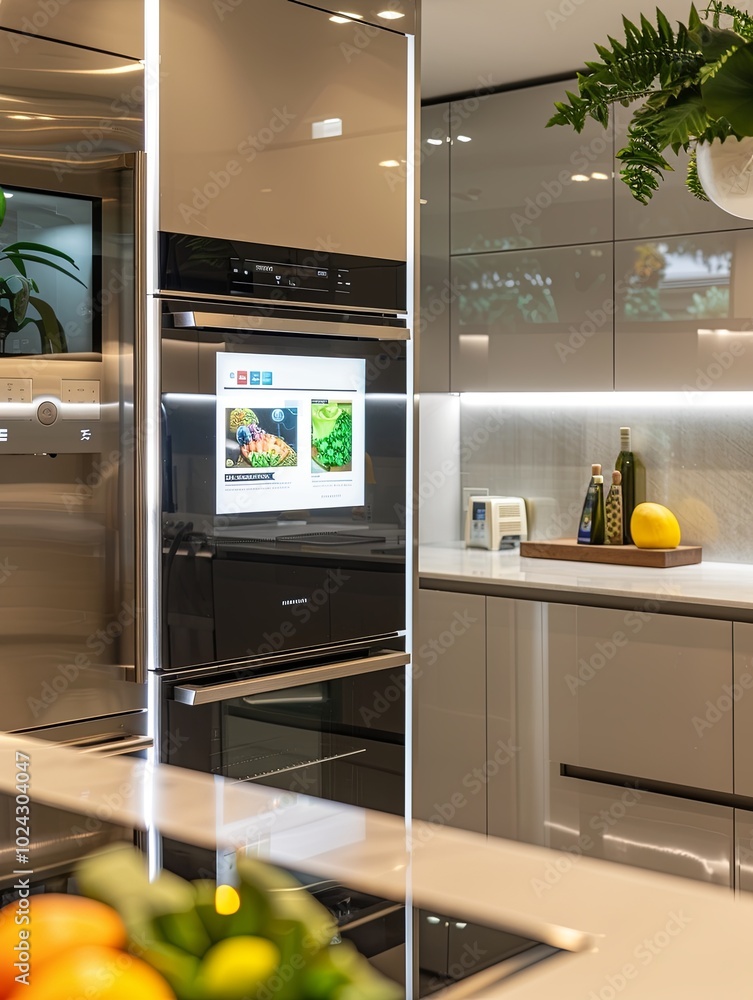 Poster the kitchen showcases advanced smart appliances that enhance cooking experiences with interactive fe